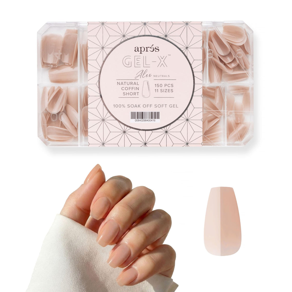 Apres Neutrals Gel-X Alex Box Of Nail Tips, 11 Sizes 00-9, Soft Gel Nail Tip Box, Nail Extensions (150pcs) (Natural Coffin Short, 150pcs)