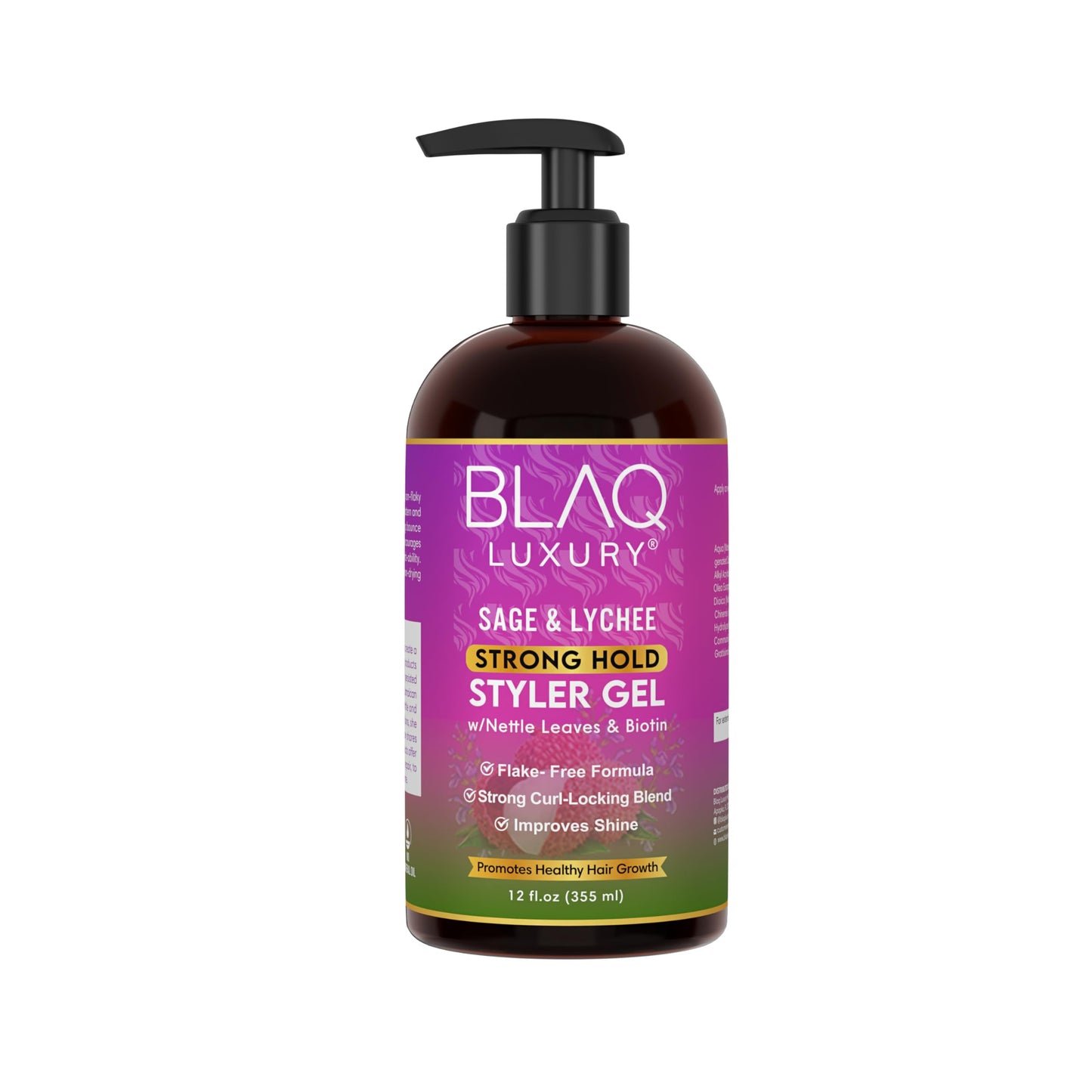 Blaq Luxury Sage & Lychee Strong Hold Styler Gel - Non-Alcoholic and Non-Flaky Formula for All-Day Hold - Biotin Infused - Promotes Hair Repair Beauty & Personal Care Blaq Luxury