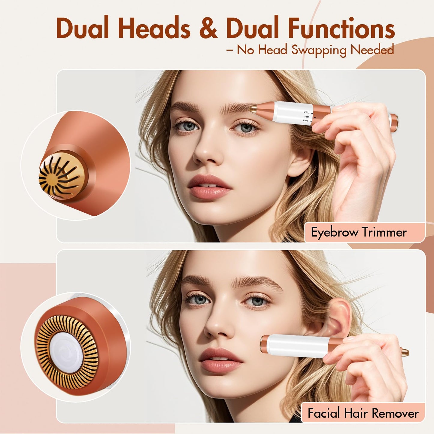 Acavado 2-in-1 Dual Head Eyebrow Trimmer & Flawless Facial Hair Removal for Women, Painless & Gentle Facial Hair Remover for Brows, Chin, Upper Lip Beauty and Personal Care Acavado