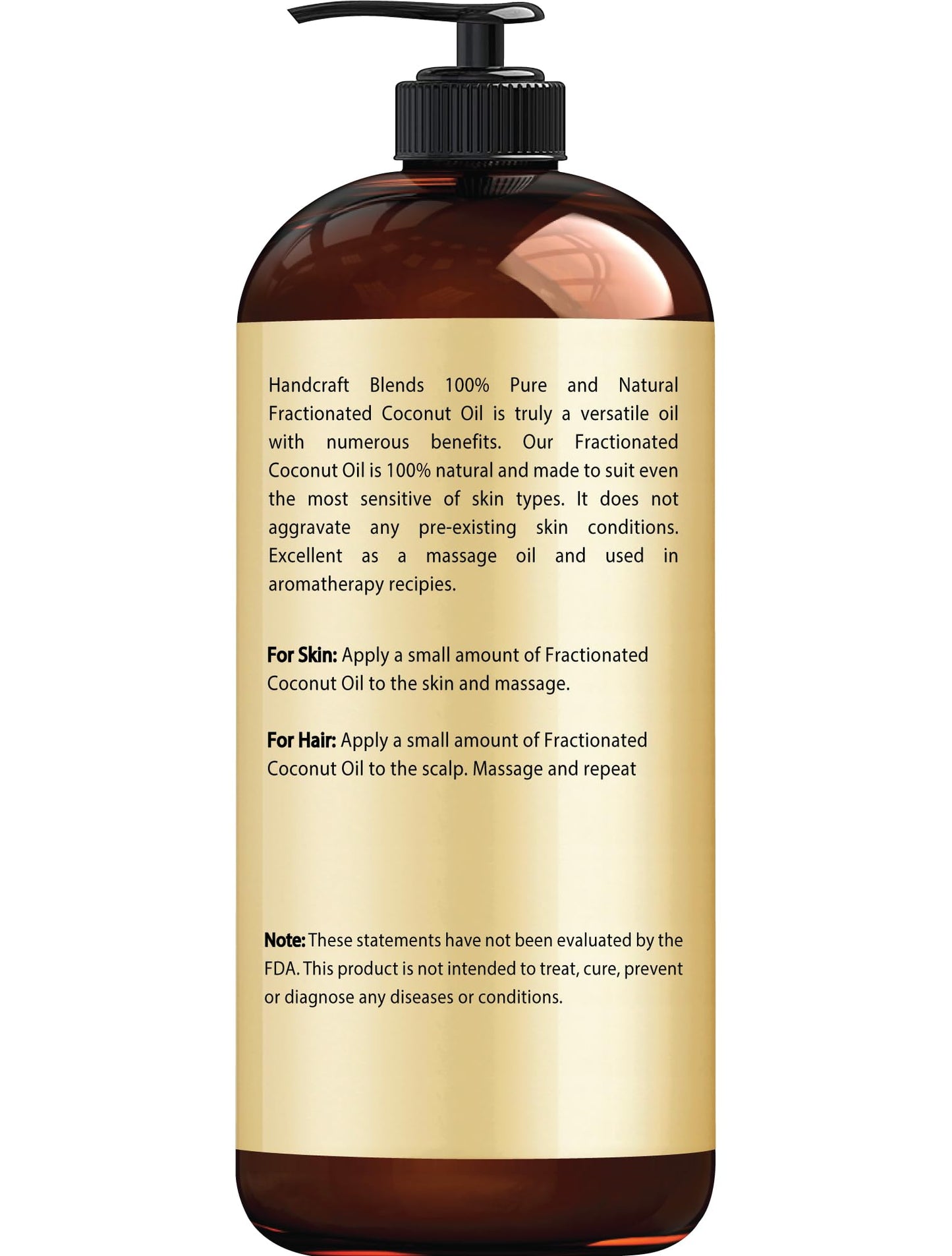 Handcraft Blends Fractionated Coconut Oil - 16 Fl Oz - 100% Pure and Natural - Premium Grade Carrier Oil for Skin, Hair and Body - Massage - Hair Beauty and Personal Care Handcraft Blends