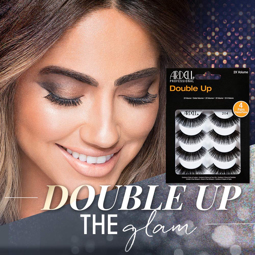 Ardell False Eyelashes Double Up 204 - Dramatic Volume & Length Strip Lashes, Synthetic Fiber Reusable Fake Lashes 1 Pack