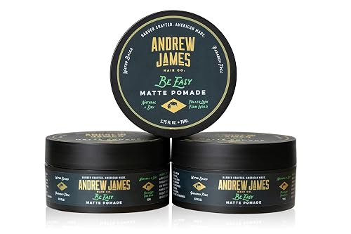 ANDREW JAMES Matte Pomade 3-Pack | Be Easy | 2.75 Ounce Each| Strong Hold | Matte Finish | Natural Look | Provides A Fuller Look | Easy To Wash Out | Beauty & Personal Care ANDREW JAMES