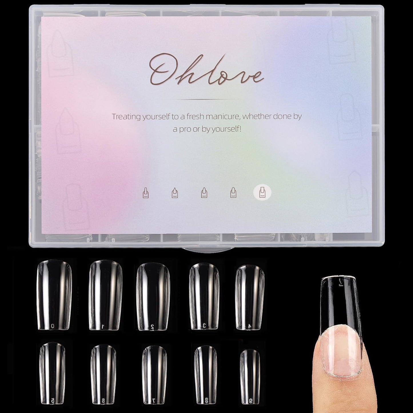 500Pcs Square Nail Tips Full Cover Clear Fake Nail Tips for Acrylic Nails, Size 0~9 Beauty & Personal Care Ohlove