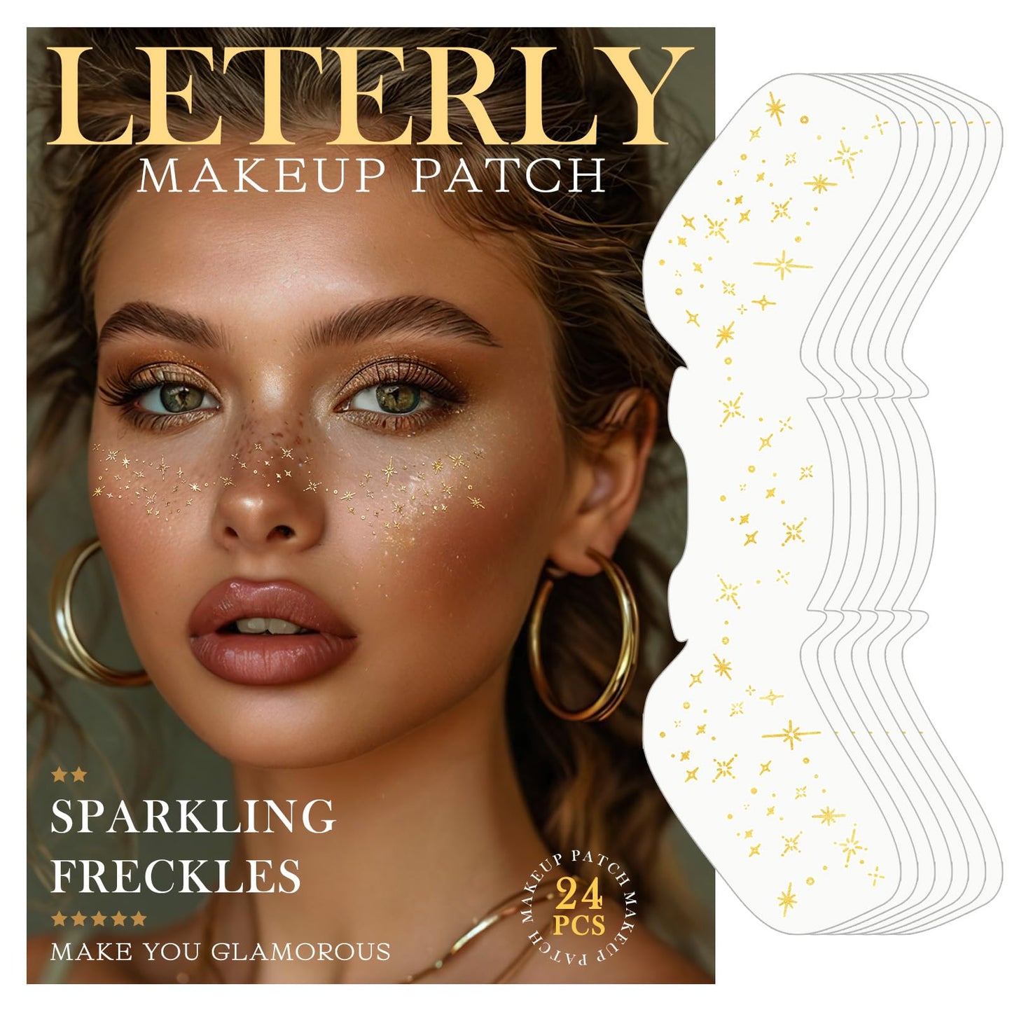 Leterly 24 Pcs Glitter Freckles Face Tattoo,Gold Face Glitter Makeup Patches Cute Sparkle Freckles Patches Waterproof Makeup Speckles for Face Beauty & Personal Care Leterly
