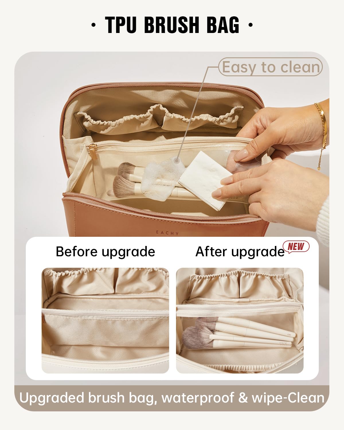 EACHY Travel Makeup Bag,Large Capacity Cosmetic Bags for Women,Waterproof Portable Pouch Open Flat Toiletry Bag Make up Bag with Divider and Handle Beauty and Personal Care EACHY
