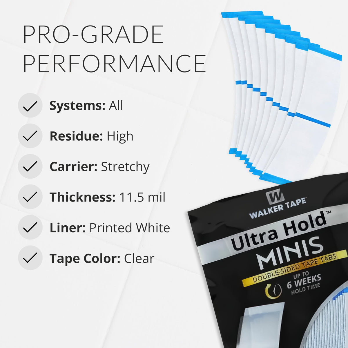 Walker Tape Ultra Hold Mini Tabs, Double Sided Wig Tape Tabs for Lace Systems and Tape in Hair Extensions Human Hair, Strong Long Lasting Hairpiece