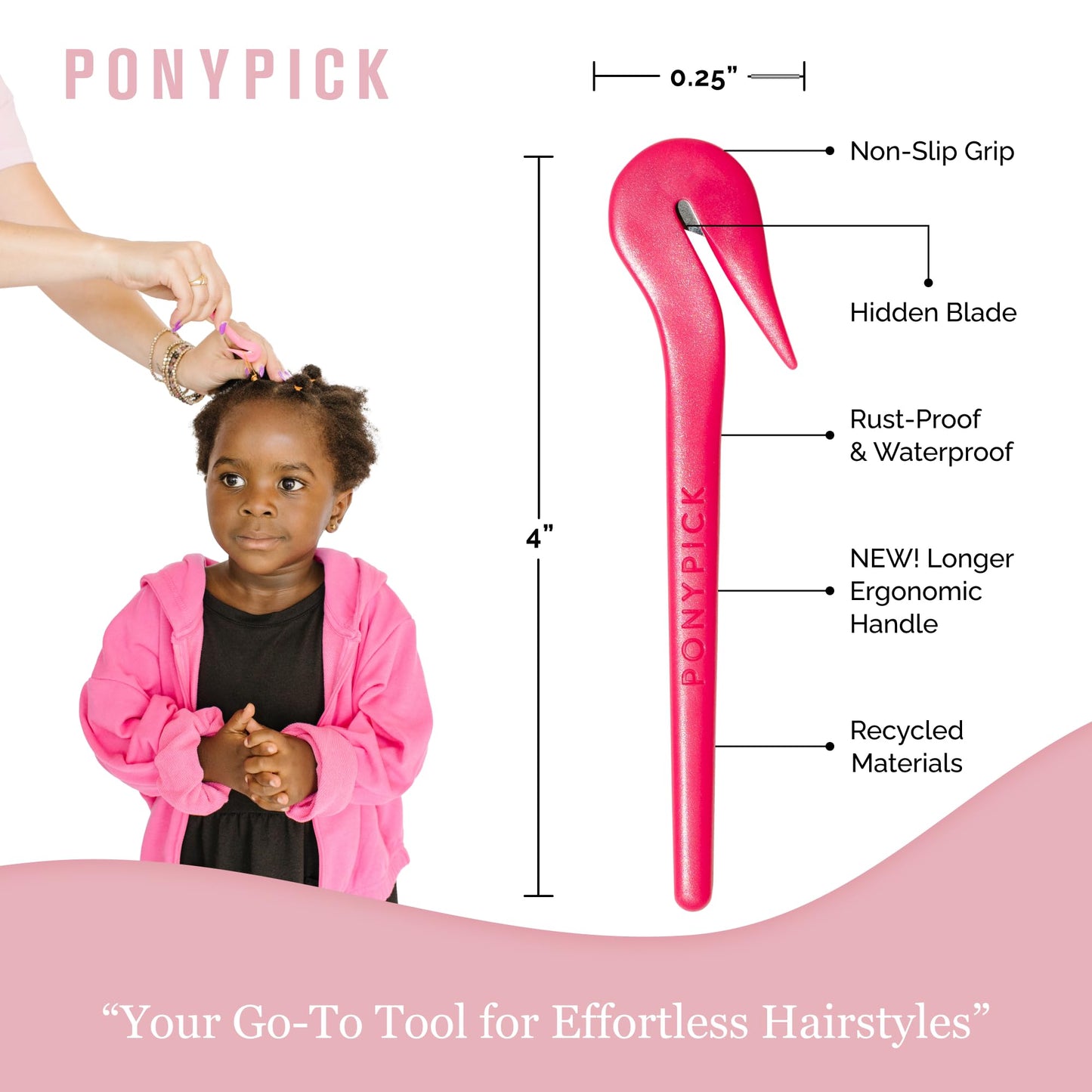 Pony Pick Hair Elastic Rubber Bands Cutter - Easy To Use, Pain-Free, No Hair Damage - Ponytail Tool for Kids & Toddlers (3 Packs & 50 Clear Elastics) Beauty and Personal Care Pony Pick