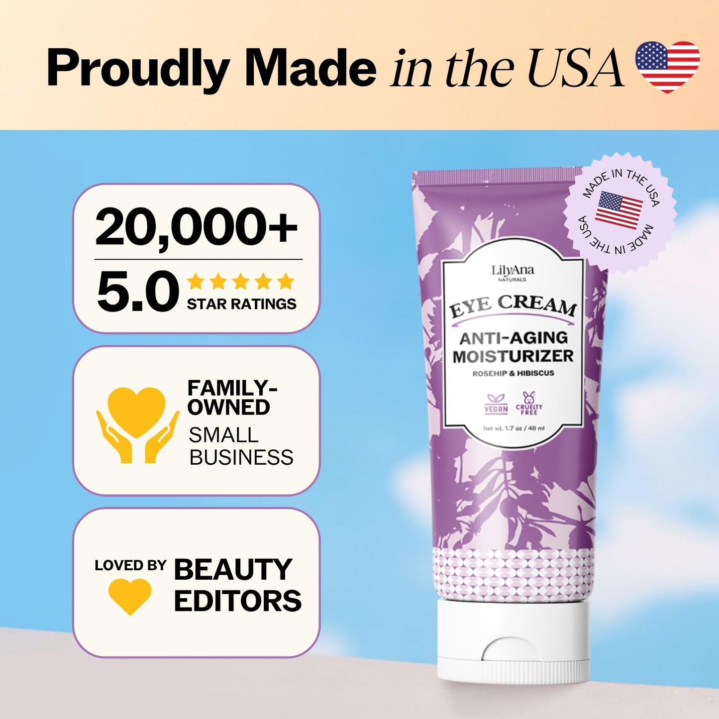 LilyAna Naturals Eye Cream for Dark Circles and Puffiness, Under Eye Cream for Wrinkles and Bags, Anti Aging - helps Improve Dryness; for Sensitive Beauty & Personal Care LilyAna Naturals