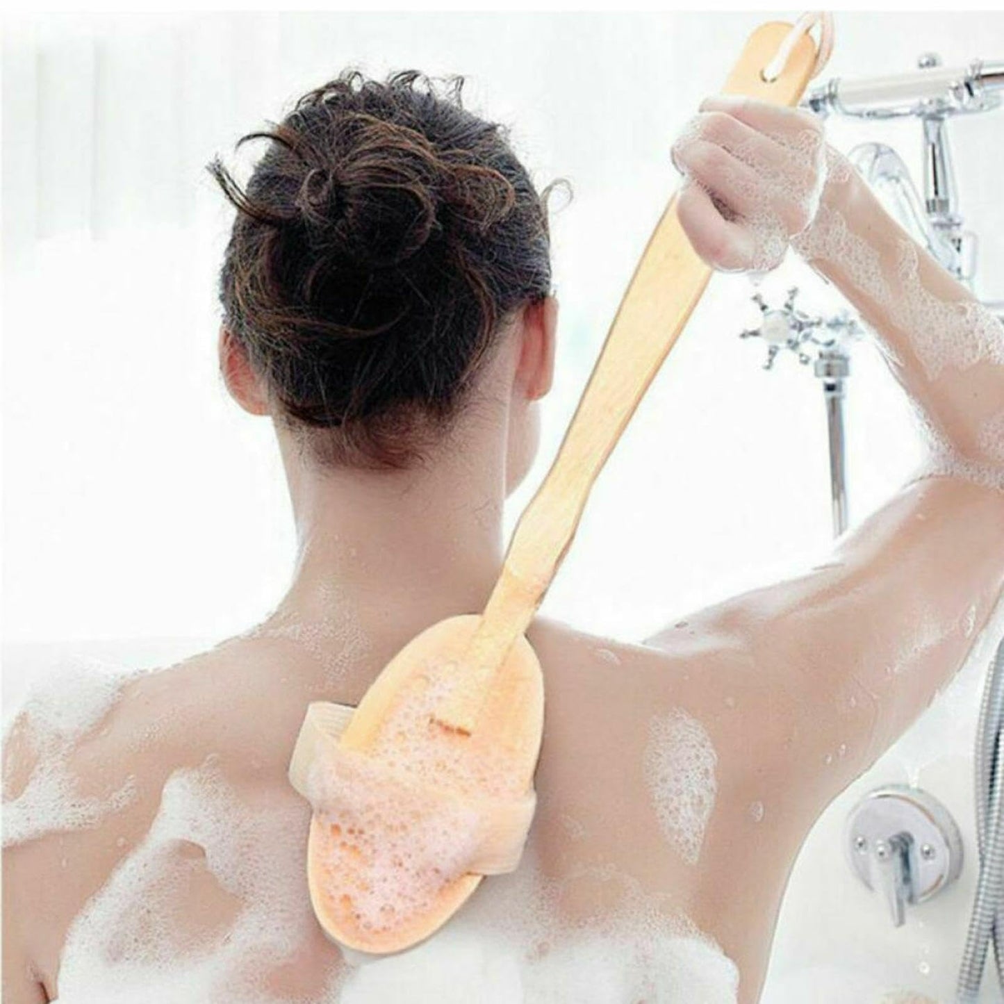Detachable Natural Bristle Body Scrub Brush, Dual Purpose Back Scrubber Long Handle Bath Brush Beauty and Personal Care CHICHIYANG