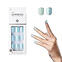 KISS imPRESS No Glue Mani Press On Nails, Design, 'Rain Check', Blue, Short Size, Squoval Shape, Includes 30 Nails, Prep Pad, Instructions Sheet, 1 Beauty & Personal Care imPRESS