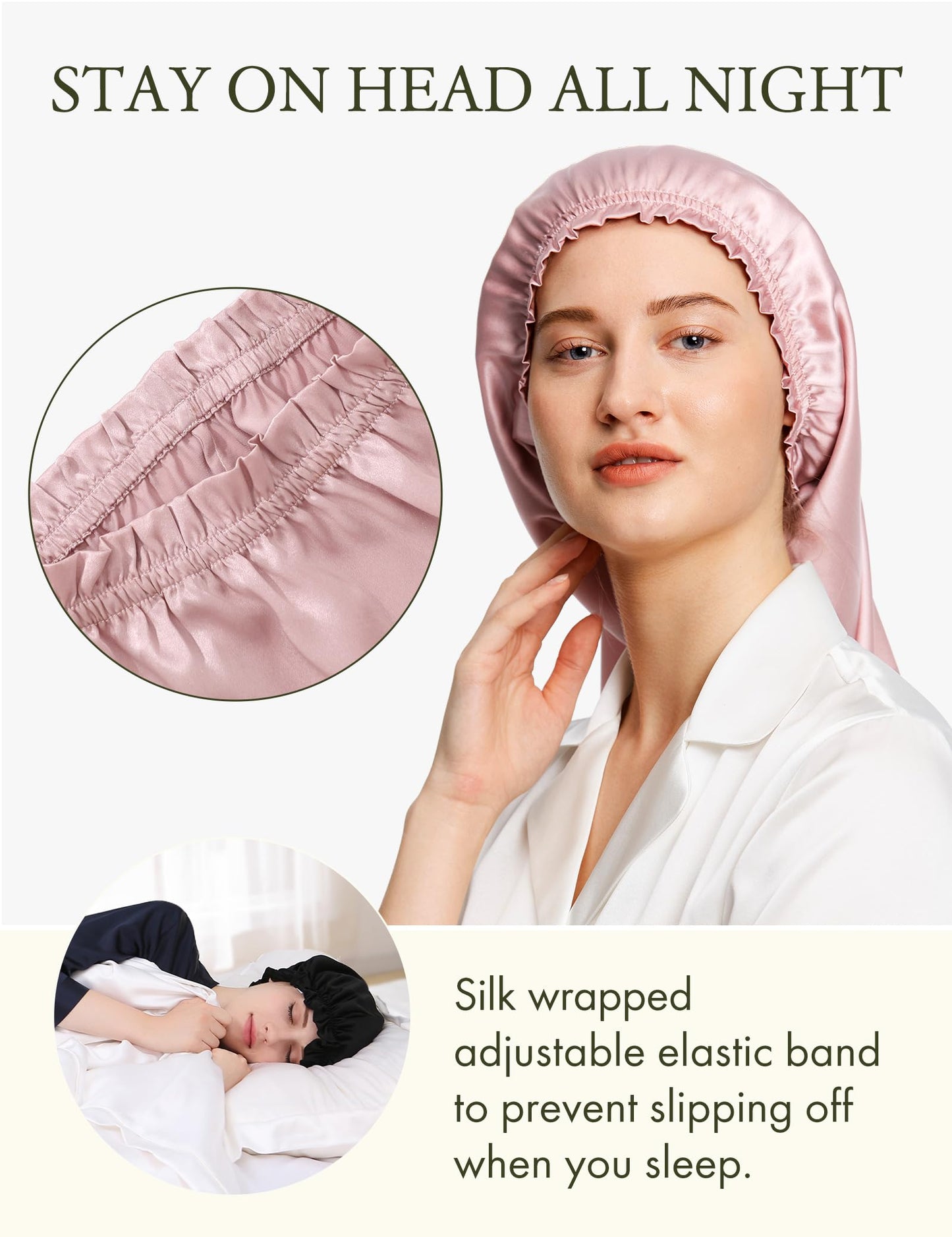 LilySilk Extra Long Silk Bonnet Sleep Cap for Women Soft Adjustable Hair Bonnet for Braids,Curly,Long Hair- Soft Elastic Band, Rosy Pink Beauty and Personal Care LilySilk