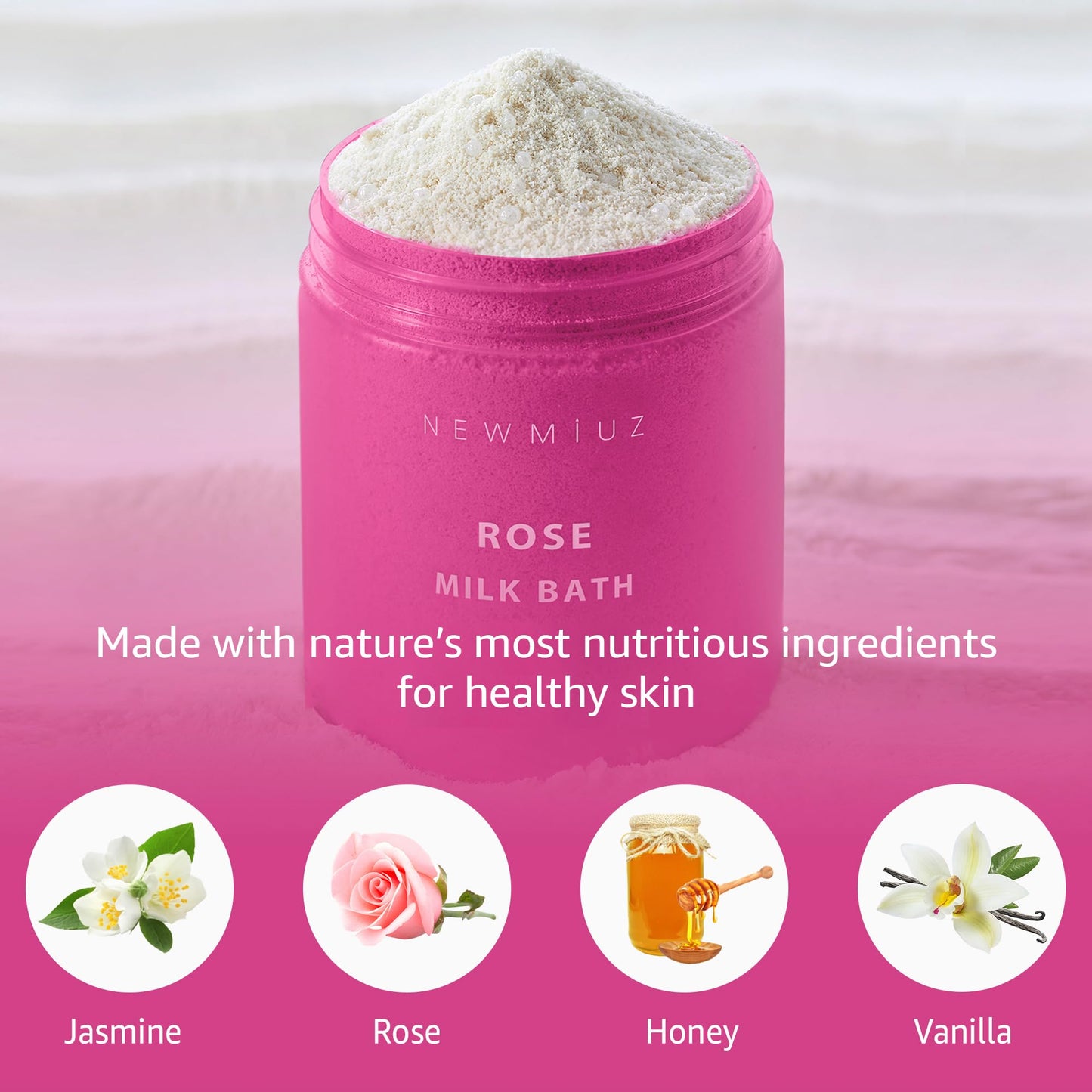 Calming Rose Coconut Milk Bath Soak Moisturize Soften Skin Honey Jasmine Vanilla Destress Luxury Spa Bath Salt Powder Stress Relief Gifts for Women Beauty & Personal Care New Miuz
