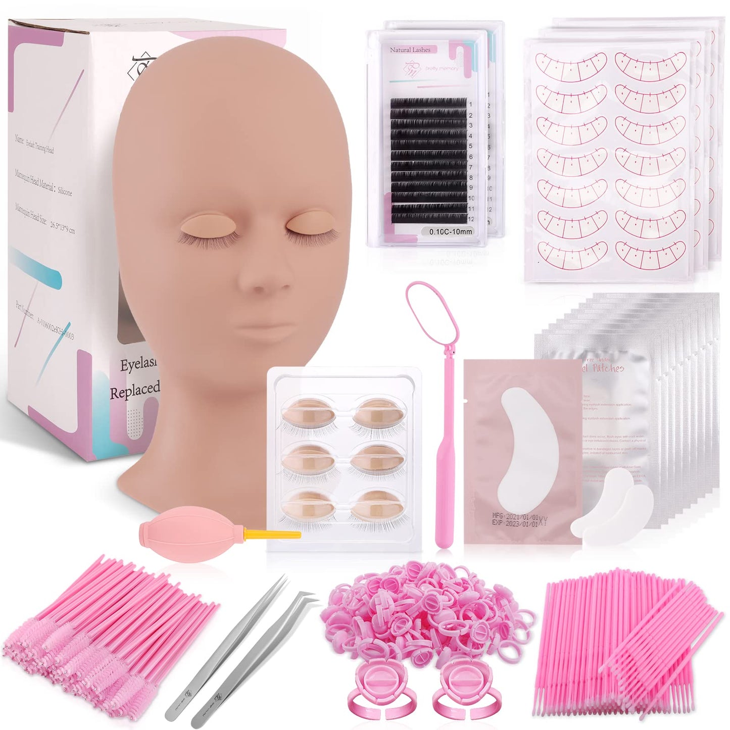 Pretty memory Eyelash Extension Kit for Beginners, Lash Extension Training Kit with Silicone Mannequin Head Removable Eyelids for Makeup and Eyelash Beauty & Personal Care Pretty memory