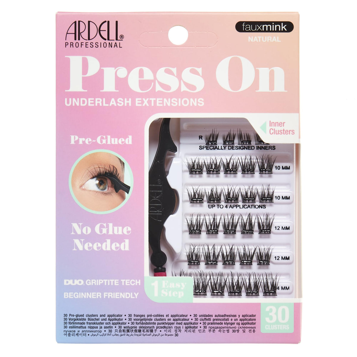 Ardell Faux Mink Press On Lashes - Pre Glued Lash Clusters, Multi-Length for Easy Application, No Glue Needed, 30 ct