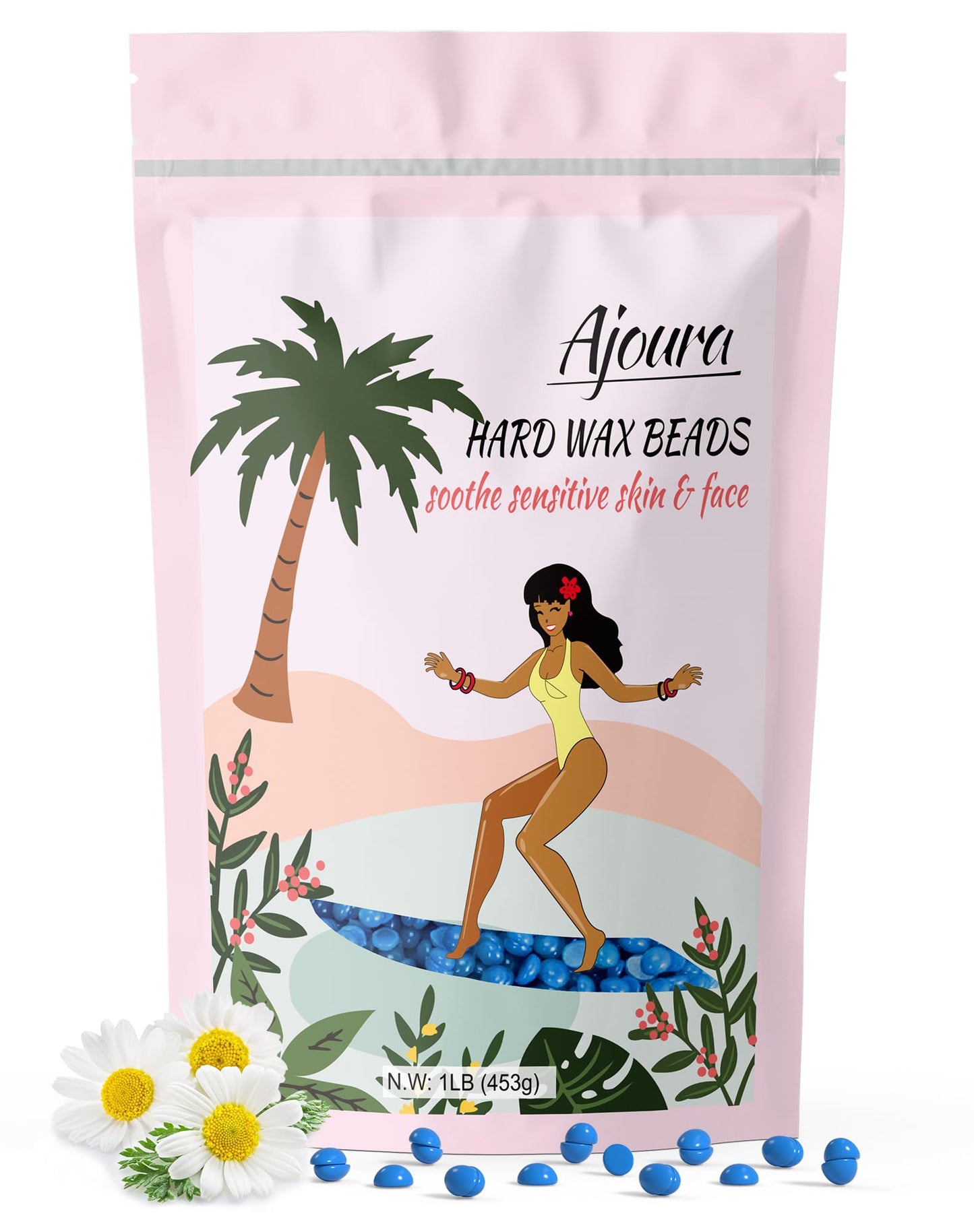 Ajoura 1lb Hard Wax Beads for Hair Removal, Chamomile Wax Beans for Full Body, Brazilian, Bikini Waxing, Face, Eyebrows, Underarms, Arms, Chest, Back Beauty and Personal Care Ajoura