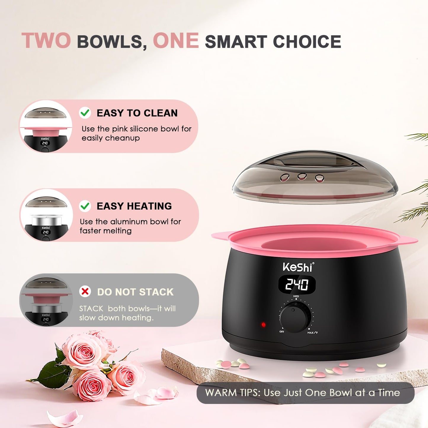 KeShi Waxing Kit for Women and Men, Digital Wax Warmer with 6 Bags Hard Wax Beads, at-Home Hair Removal Wax Kit for Full Body, Face, Eyebrow, Bikini Beauty and Personal Care KeShi