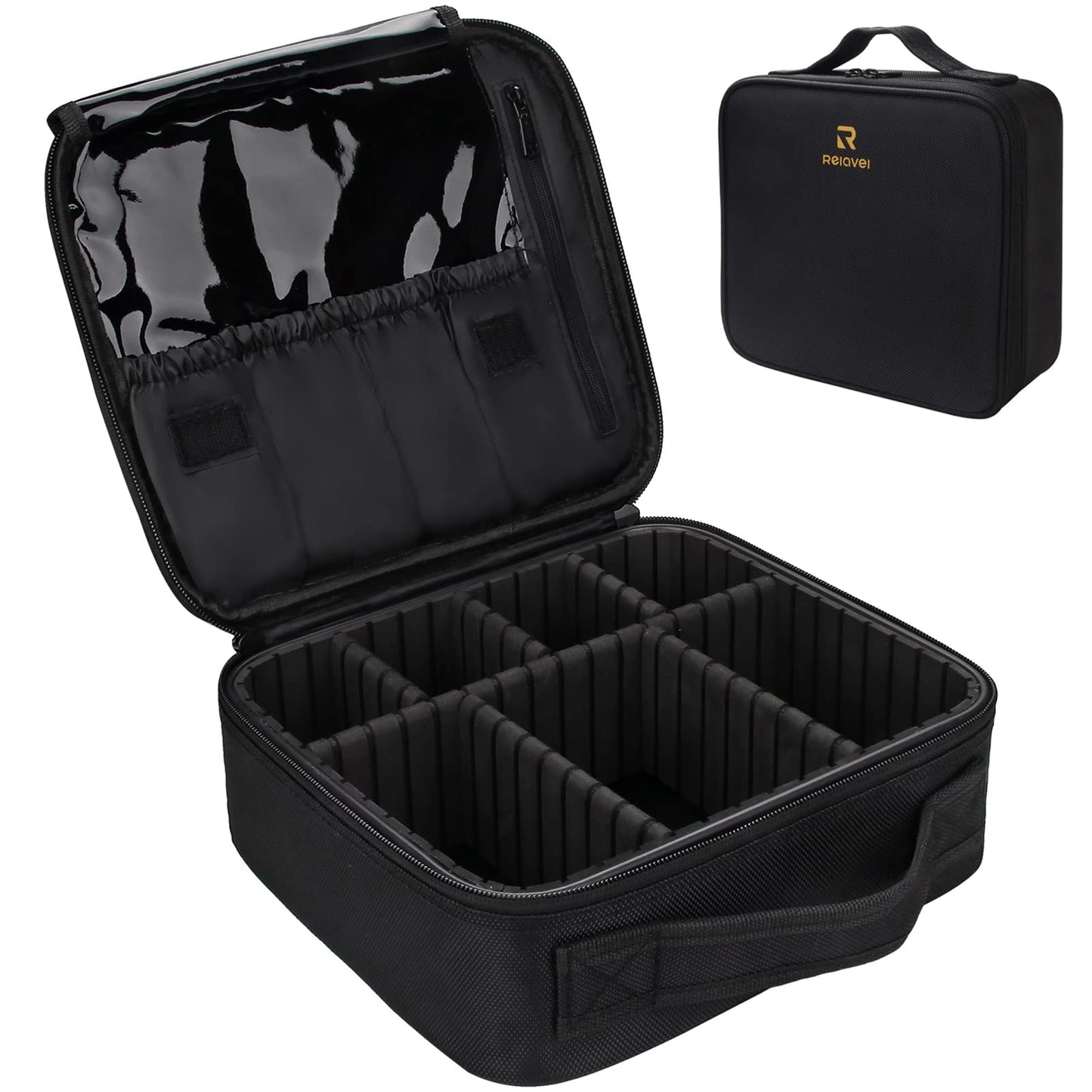 Relavel Travel Makeup Train Case Makeup Cosmetic Case Organizer Portable Artist Storage Bag with Adjustable Dividers for Cosmetics Makeup Brushes Beauty and Personal Care Relavel