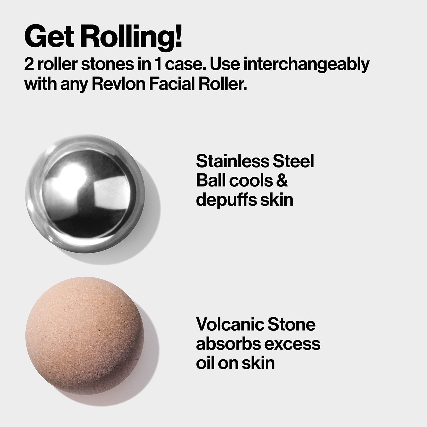 Revlon Oil Absorbing & Cooling Facial Roller Refill Pack with Volcanic & Stainless Steel Stones in Storage Case, Eco-Friendly, Easy to Clean, 1 count Beauty & Personal Care REVLON