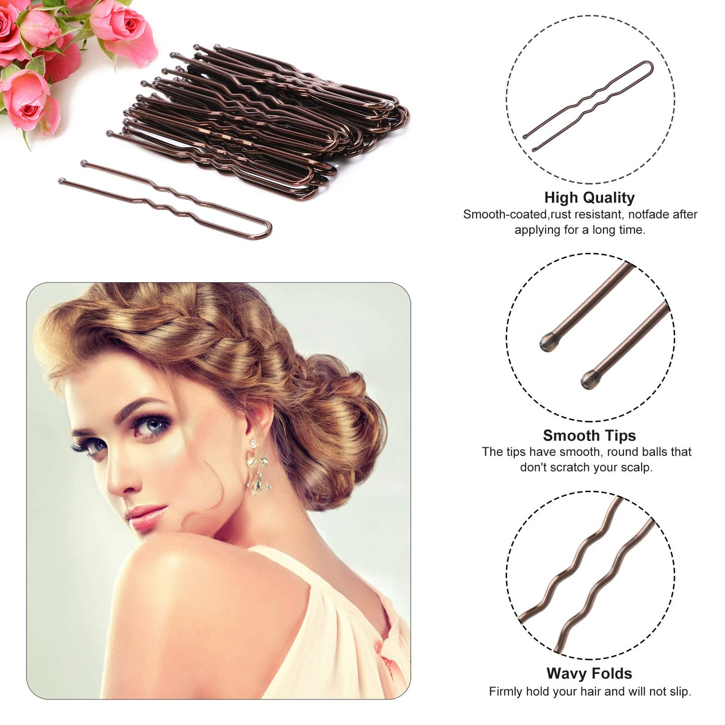 Cehony U Shaped Hair Pins, 200 Count Buns Waved Hair Pins for Updos with Box for Women Lady Girls Bobby Pins French Historical Hair Styling Pins Hair Beauty and Personal Care Cehony