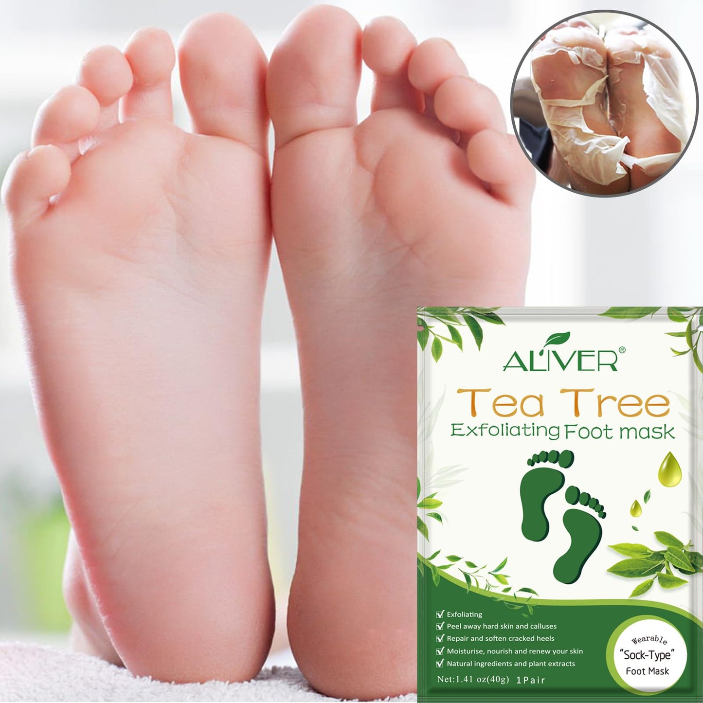 Foot Peel Mask 3 Pack, Exfoliator Peel Off Calluses Dead Skin Callus Remover,Soft Smooth Touch Feet-Men Women (Tea Tree) Beauty and Personal Care ALIVER