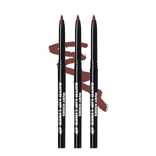 Ruby Kisses Auto Lip Liner Pencil (Plum 3 Pack), Long Lasting & Non-Fading, Smooth Application, Non-Feathering with Rich Pigmented Color, No Sharpener Beauty & Personal Care Ruby Kisses