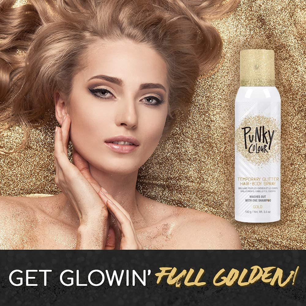 Punky Temporary Hair and Body Glitter Spray, Gold - Glitters Hairspray, Adds Shimmery Glow, Hair Glitter for Kids, Women, Men 3.5 oz Beauty & Personal Care Jerome Russell