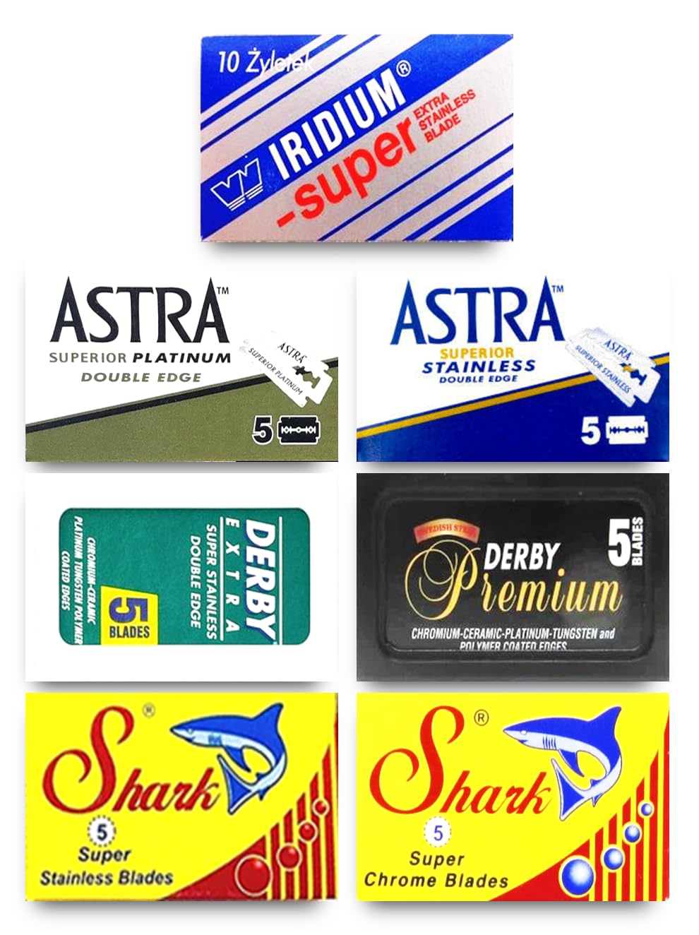 Astra-Derby-Wizamet- Shark 40 Quality Double Edge Razor Blades Sampler (7 different brands) Beauty and Personal Care Razor Blades Club