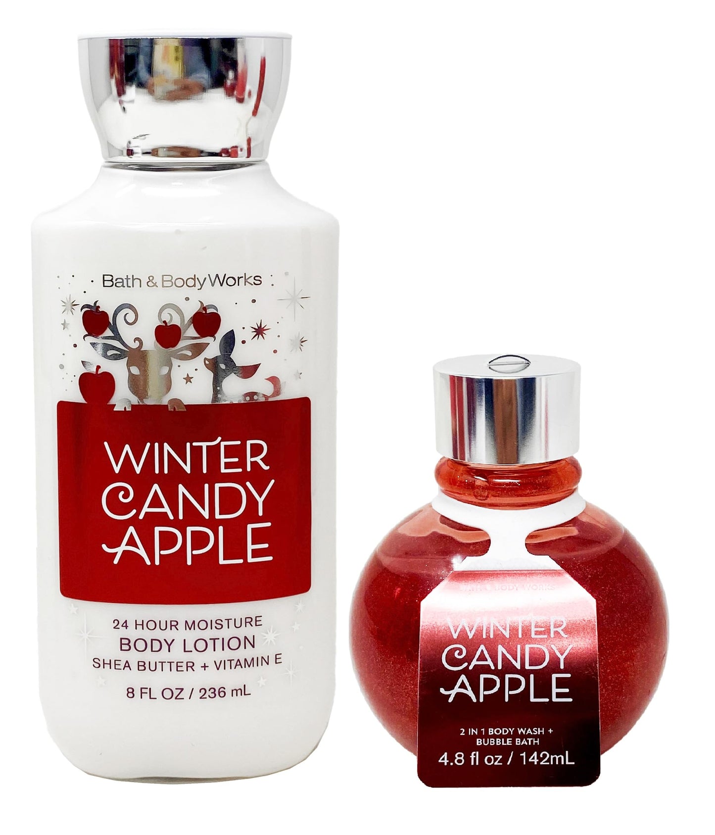 Bath & Body Works Winter Candy Apple - Duo Gift Set - Body Lotion and 2 in 1 Body Wash + Bubble Bath (Ornament) Beauty and Personal Care Bath & Body Works