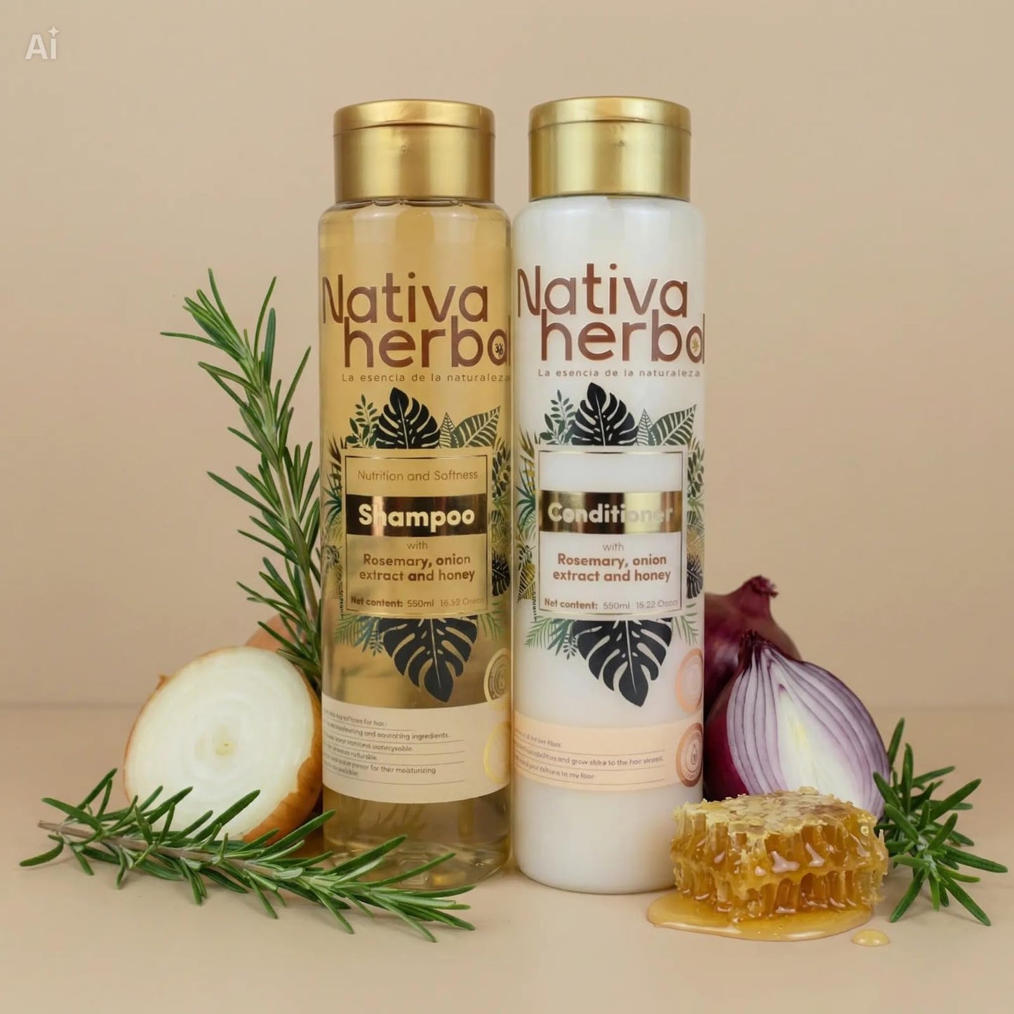 Nativa Herbal Rosemary and Onion Shampoo & Conditioner - Hair Growth and Anti Hair Loss Set, Organic 18.5 fl oz Each, Strengthens Roots, Restores Beauty & Personal Care Nativa herbal