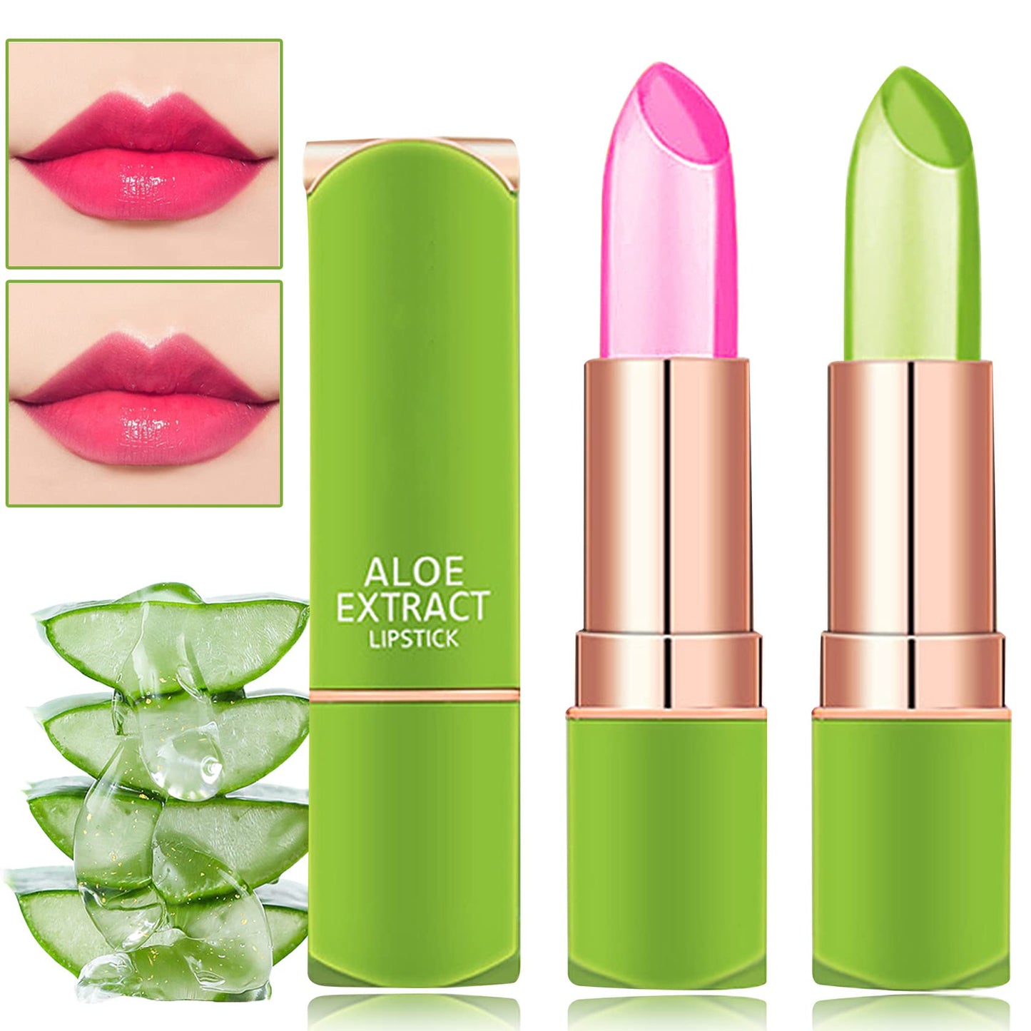 2 PCS Jelly Crystal Aloe Vera Lipstick,Magic Temperature PH Color Changing Lipstick Tinted Lip Balm Long Lasting Waterproof Nourishing Lip Gloss Lip Beauty & Personal Care WENJLYJ