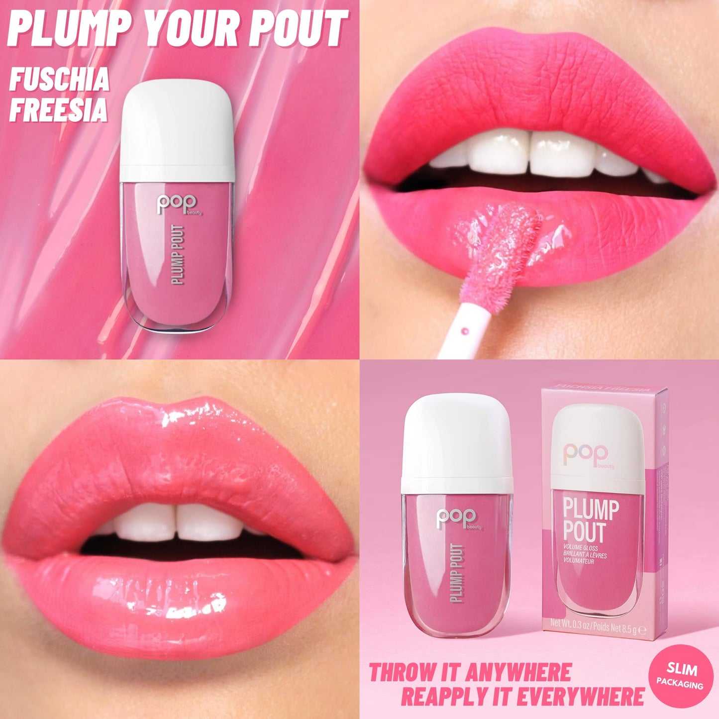 POP Beauty PLUMP POUT | FUSCHSIA FREESIA - Plumping Lip Oil and Hydrating Lip Gloss | Long Lasting Nourishing Lip Glow Oil, Non-Sticky Beauty & Personal Care POP Beauty