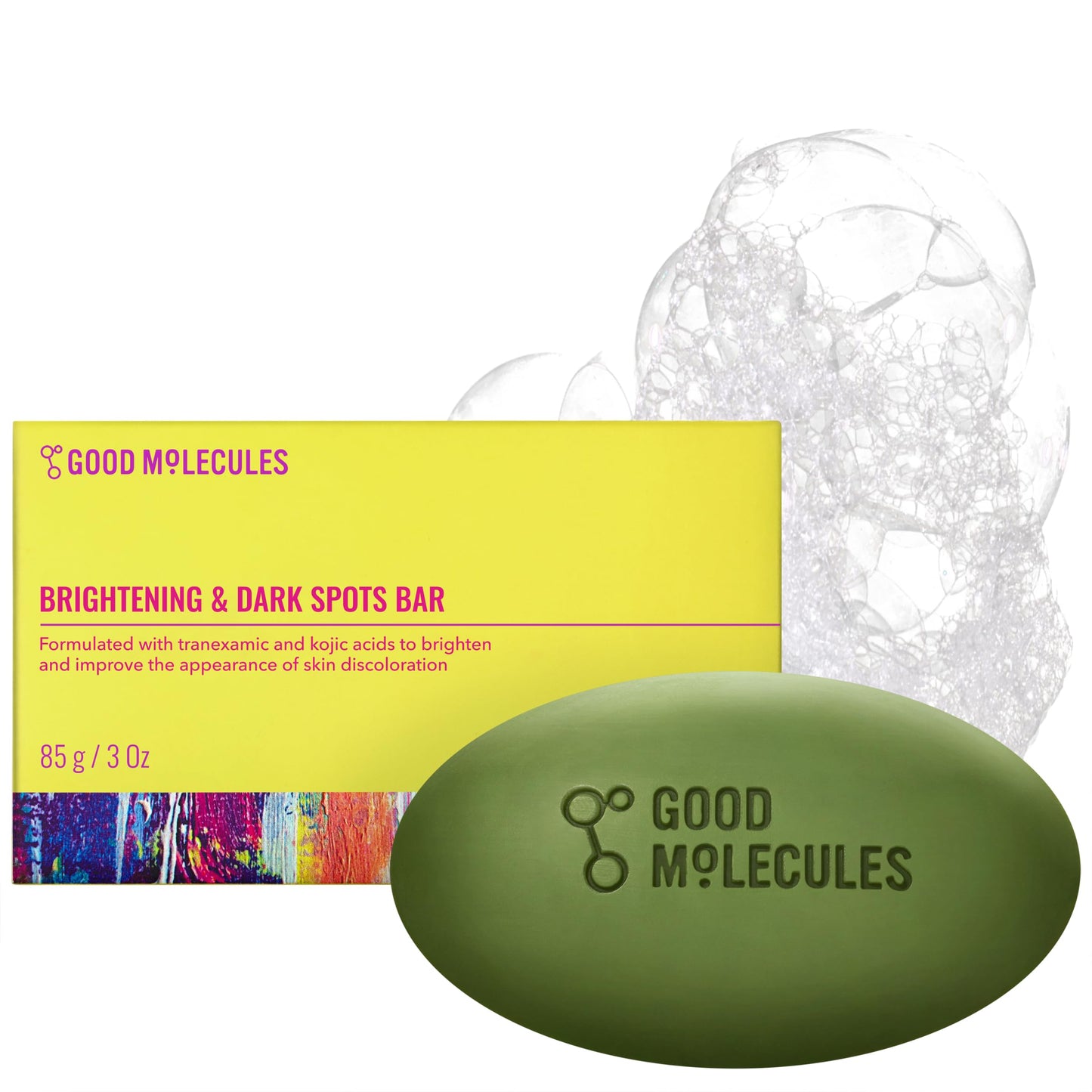Good Molecules Brightening & Dark Spots Bar - Soap Free Face and Body Bar - Tranexamic, Kojic Acids and Niacinamide to Target Dark Spots - Skin Care Beauty and Personal Care Good Molecules