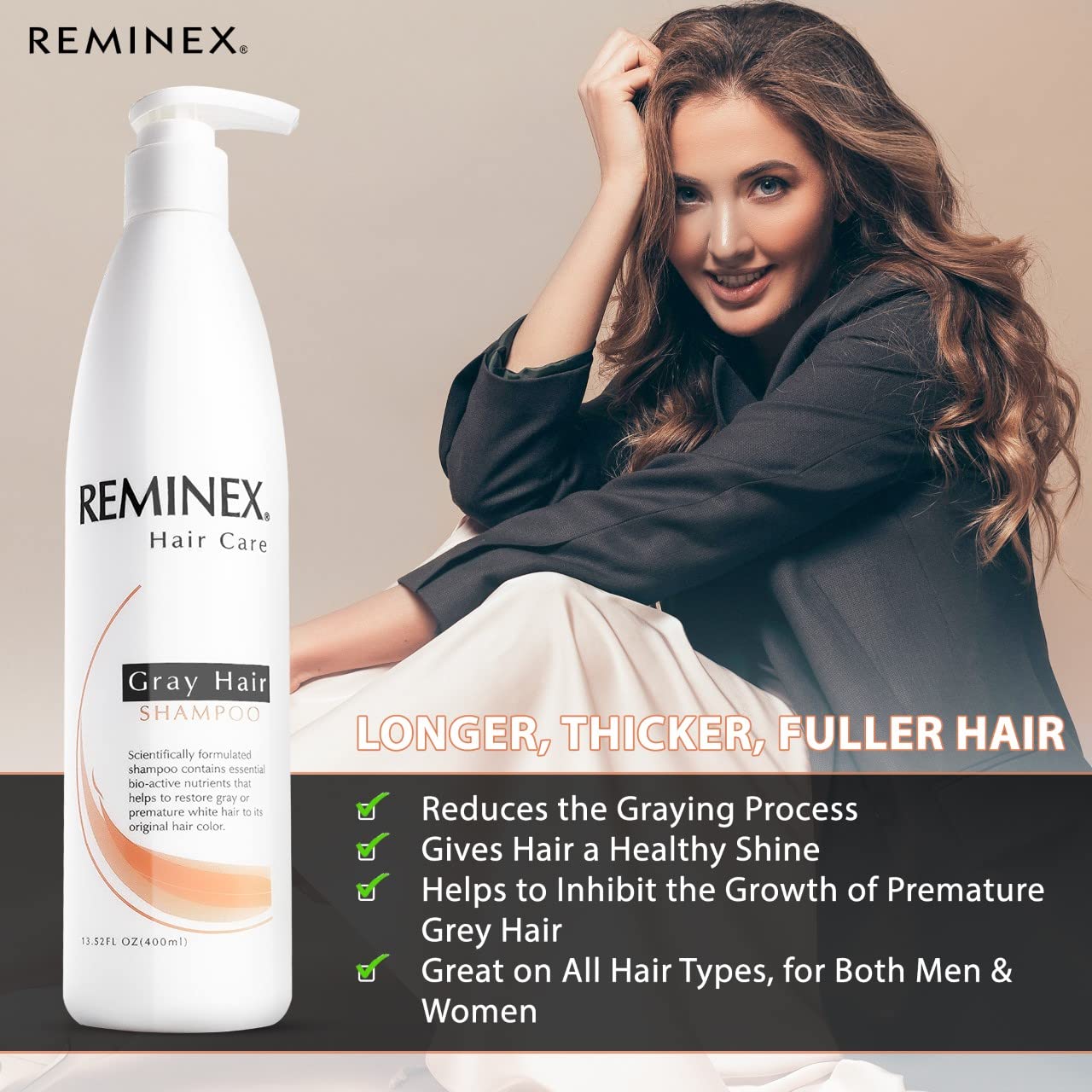 Reminex Anti Gray Hair Shampoo - Proprietary Treatment Infused with Argan Oil To Help Restore Gray And White Hair To Its Natural Color - 13.5 Oz No Beauty & Personal Care Reminex