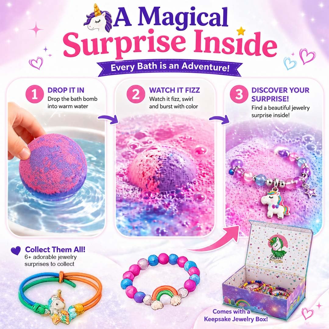 Bath Bombs for Kids with Surprise Inside, Unicorn Bath Bombs for Girls with Jewelry & Jewelry Box for Kids - Organic, Skin Moisturizing, Natural Beauty and Personal Care Mineral Me California