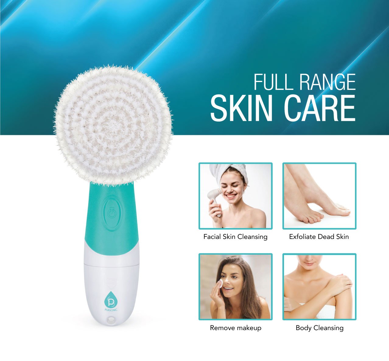 Pursonic Advanced Facial and Body Cleansing Brush, Includes Facial Brush, Body Brush, Pumice Stone and Sponge Brush (Purple) Beauty and Personal Care PURSONIC