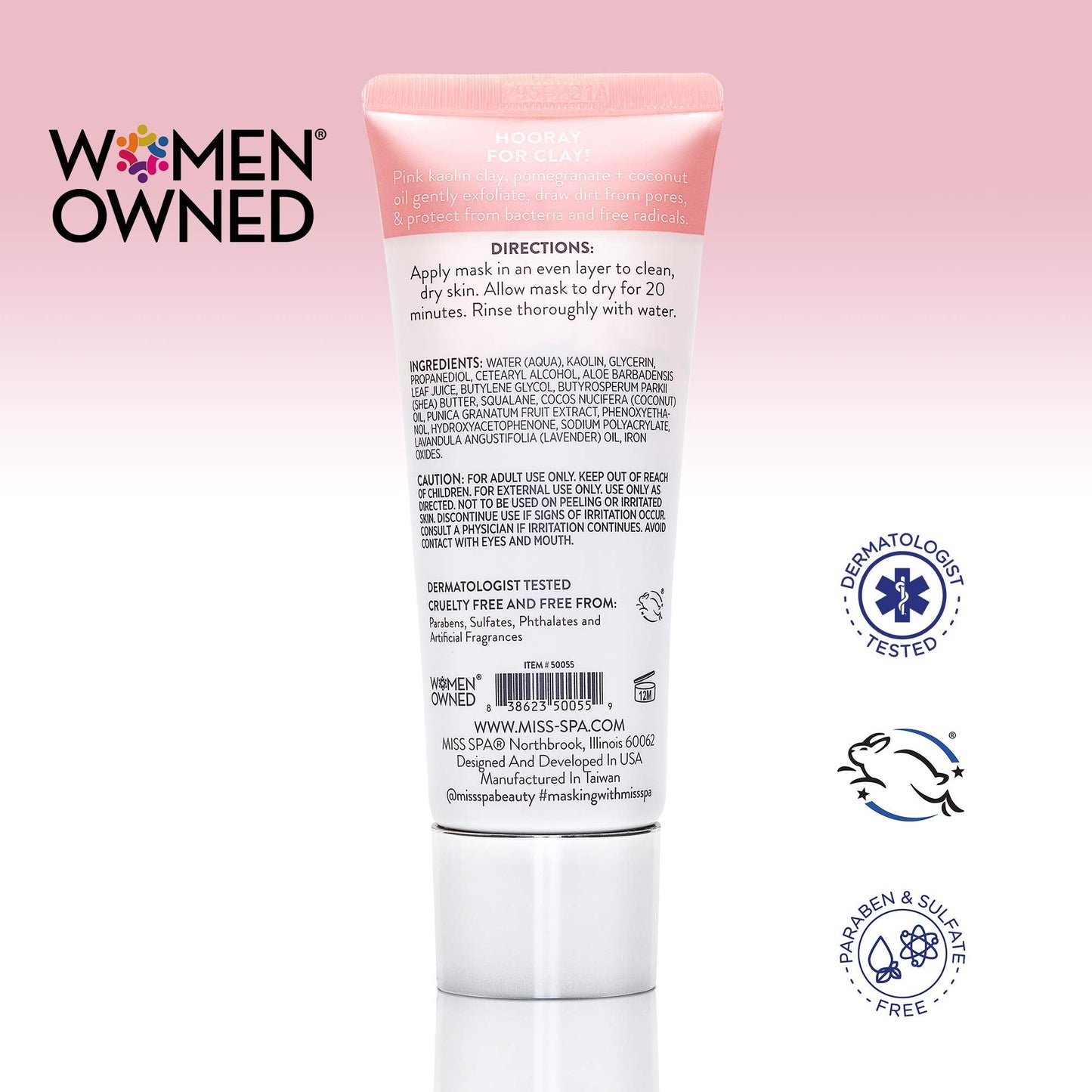 MISS SPA Clay Face Mask for Women, Pore Purifying Pink Clay Mask, Pomegranate + Coconut Oil, Exfoliate Draw Dirt from Pores, Anti-Aging Cream Mask Beauty & Personal Care MISS SPA