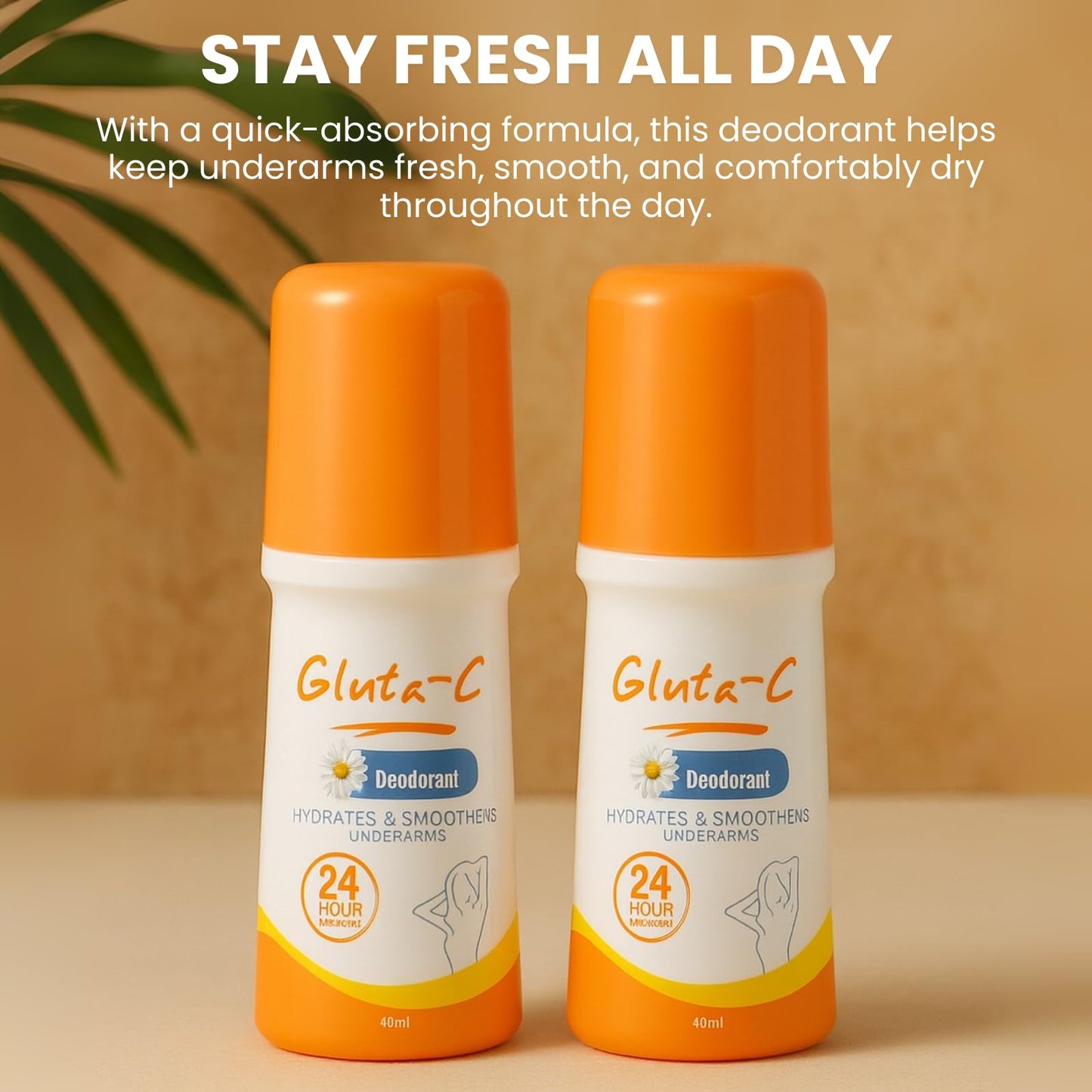Gluta-C Deodorant Roll-On, 24-Hour Odor and Sweat Protection, Smoothens and Hydrates Underarm Skin, Paraben-Free, Quick-Dry, 40ml for Women & Men - 2 Beauty and Personal Care Gluta-C