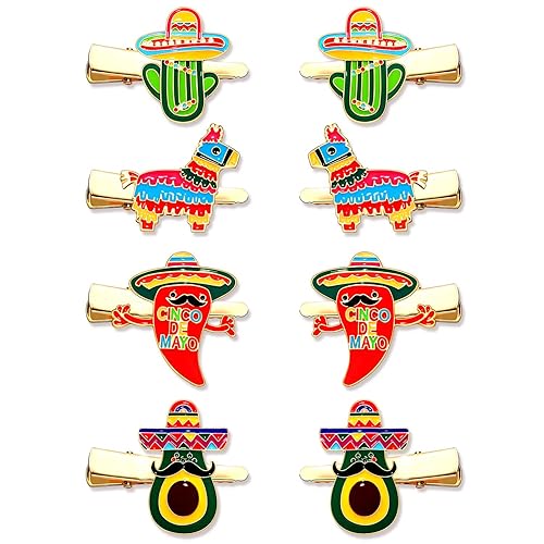 8PCS Mexican Fiesta Hair Clips for Women, Cinco De Mayo Hairpins Colorful Chili Cactus Pinata Sombrero Hair Clip Mexican Hair Accessories Holiday Beauty & Personal Care mokkia