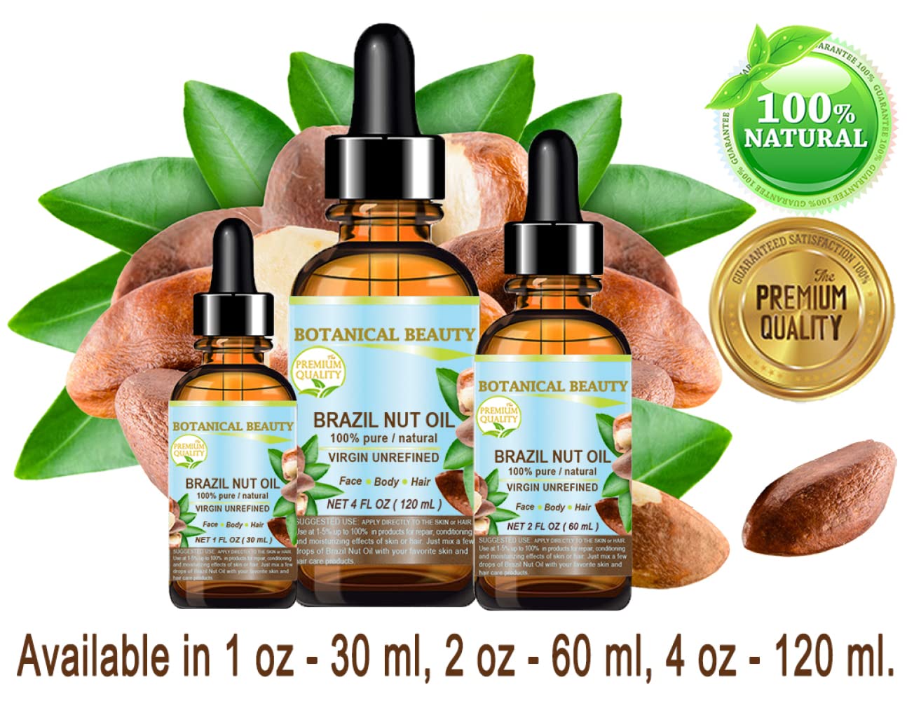 Botanical Beauty BRAZIL NUT OIL Bertholletia Excelsa WILD GROWTH RAW Brazilian 100% Pure Natural Virgin Unrefined for FACE, SKIN, BODY, HAIR, NAILS Beauty & Personal Care Botanical Beauty