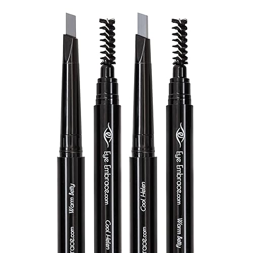 Eye Embrace Light Gray Eyebrow Pencils: Warm Betty & Cool Helen 2 Pack Bundle - Waterproof, Double-Ended Automatic Angled Tip & Spoolie Brush Beauty & Personal Care Eye Embrace
