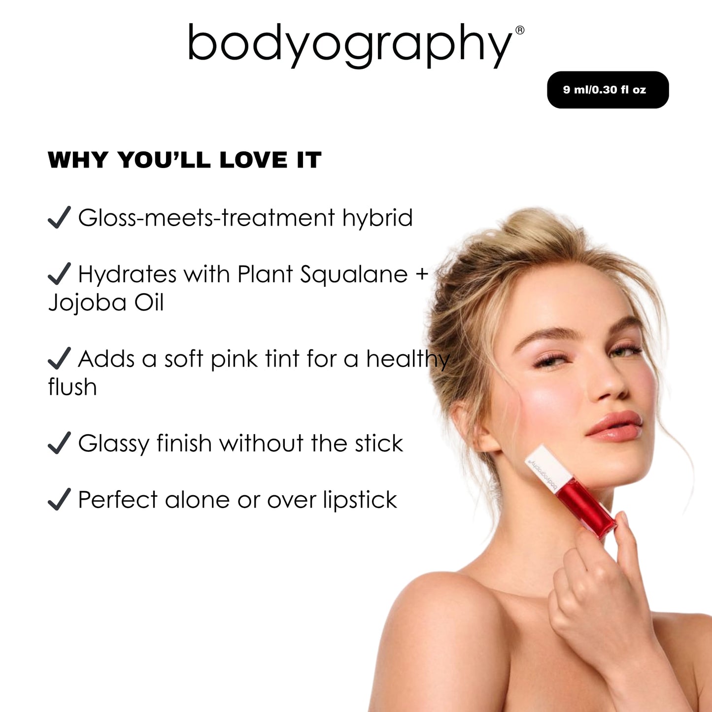 Bodyography Glossy Lip Oil with Plant Squalane & Jojoba | Hydrating Pink Tint Lip Gloss for All Skin Tones | Non-Sticky Vegan Lip Moisturizer with Beauty & Personal Care Bodyography