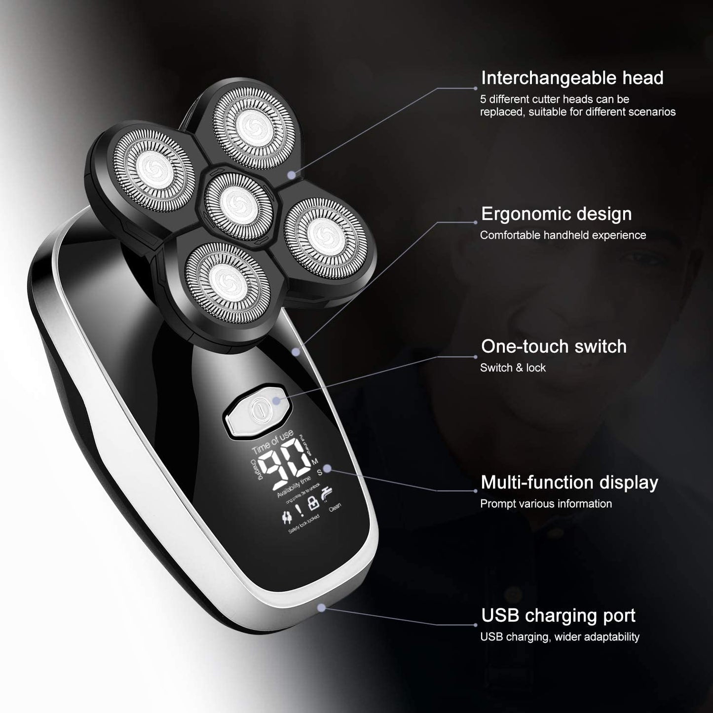 Head Shavers for Bald Men, 5 in1 wet dry facial boby grooming shaver rechargeable electric shaver bald head electric razor beard hair shaving machine Beauty and Personal Care Mecuricy