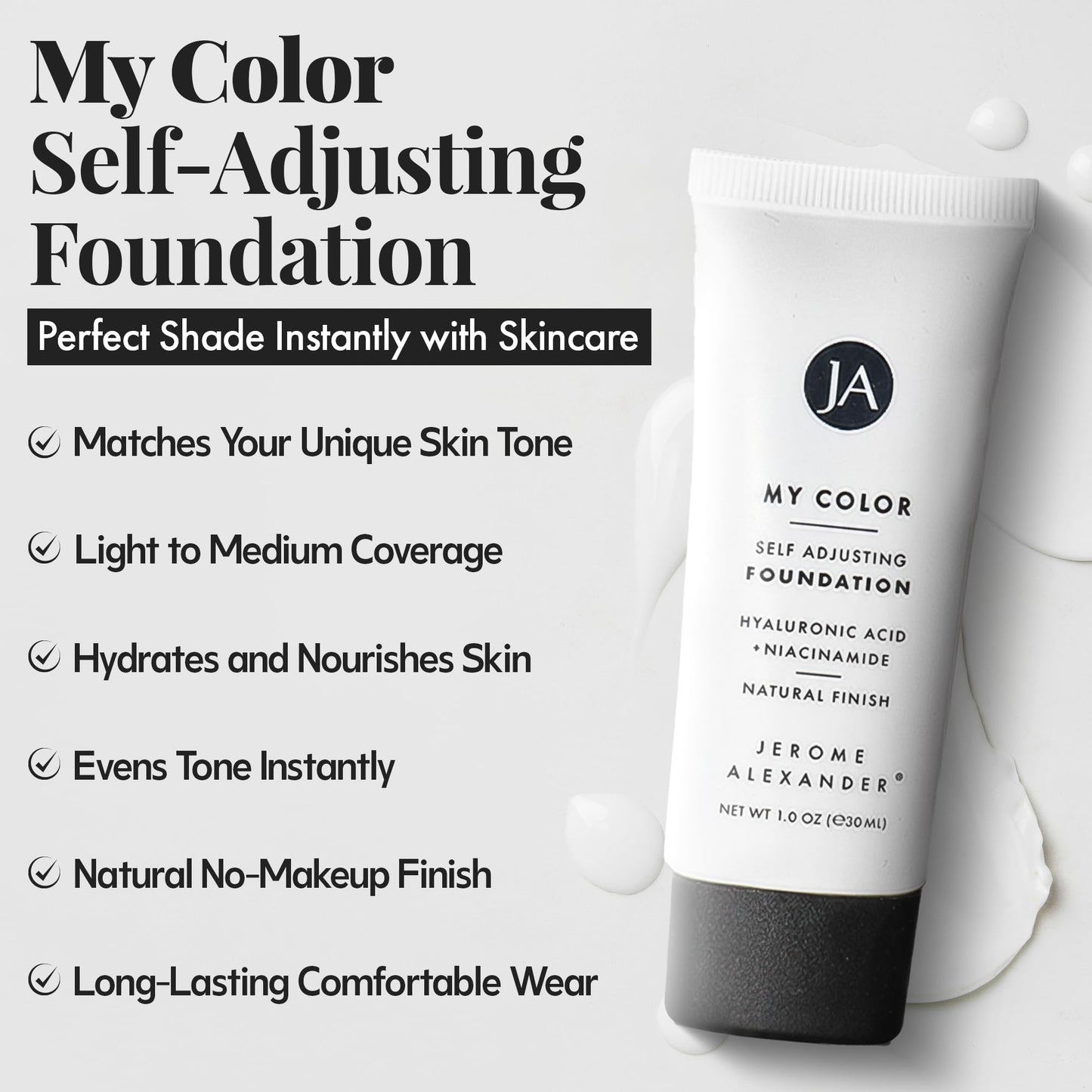 Jerome Alexander My Color Self-Adjusting Foundation, Hydrating & Lightweight Face Makeup, Skincare-Infused, with Kabuki Brush, Light, 1 oz Beauty and Personal Care Jerome Alexander