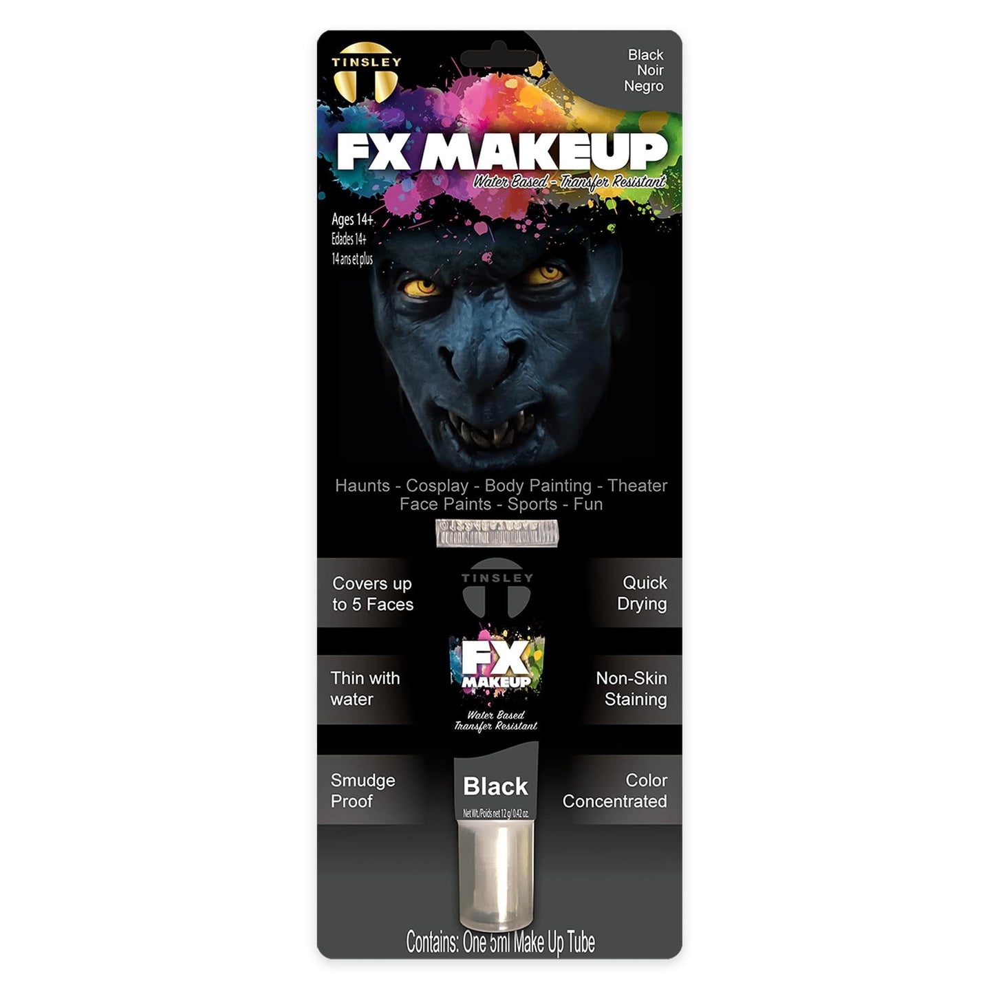 Tinsley Transfers FX Makeup - Face and Body Paint - Water-Based Cream - 7g / 0.24 oz Tube (Black), 1.0 Count Beauty & Personal Care Tinsley Transfers