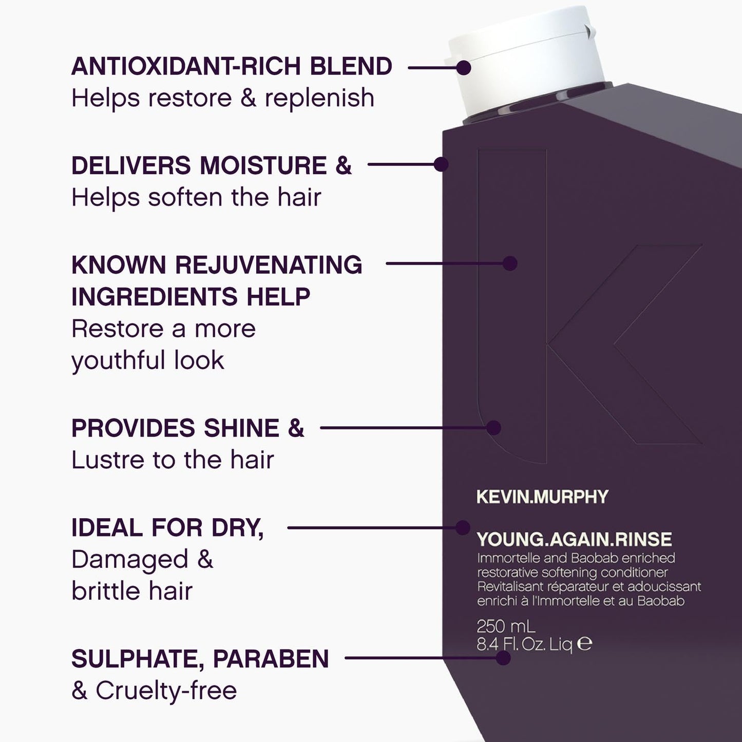 KEVIN.MURPHY YOUNG.AGAIN.RINSE - Moisturising Anti-Ageing Conditioner - For Ageing, Dry, Damaged & Brittle Hair - Hair Repair - With Amino Acids Beauty & Personal Care Kevin Murphy