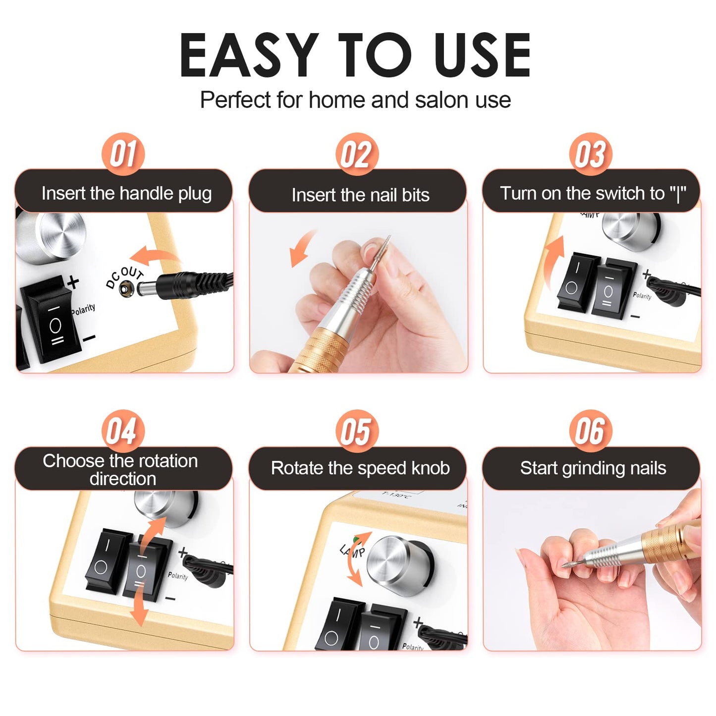 Subay Professional Electric Nail Drill 30,000RPM – Golden Efile Kit for Acrylic & Gel Nails, Manicure & Pedicure Polishing Tools Beauty & Personal Care SUBAY