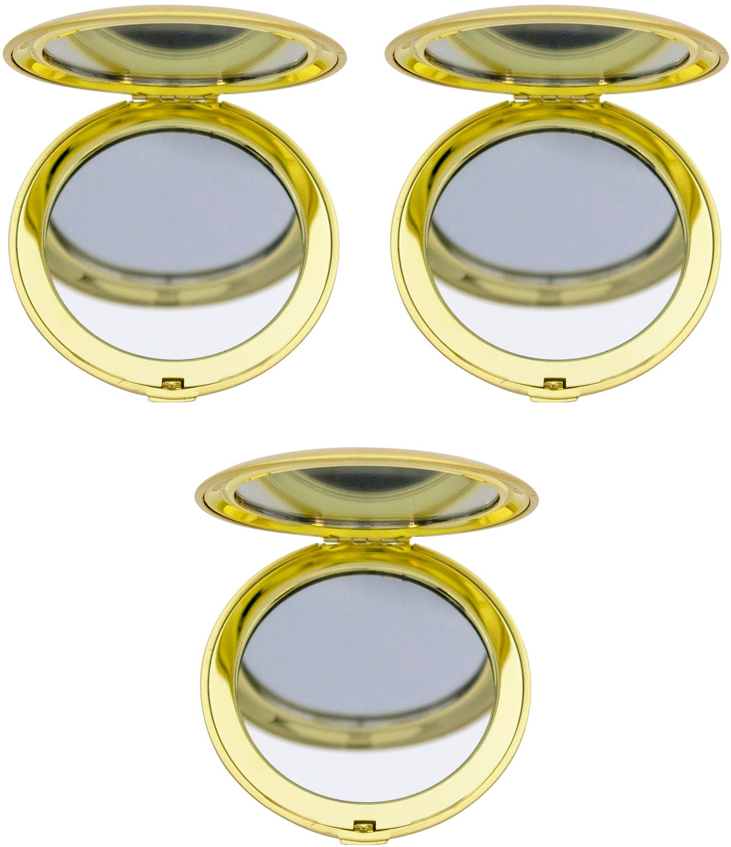 Stephanie Imports Set of 3 Double Sided Magnifying Compact Mirrors with Brushed Metal Finish (Gold, Round) Beauty & Personal Care Stephanie Imports