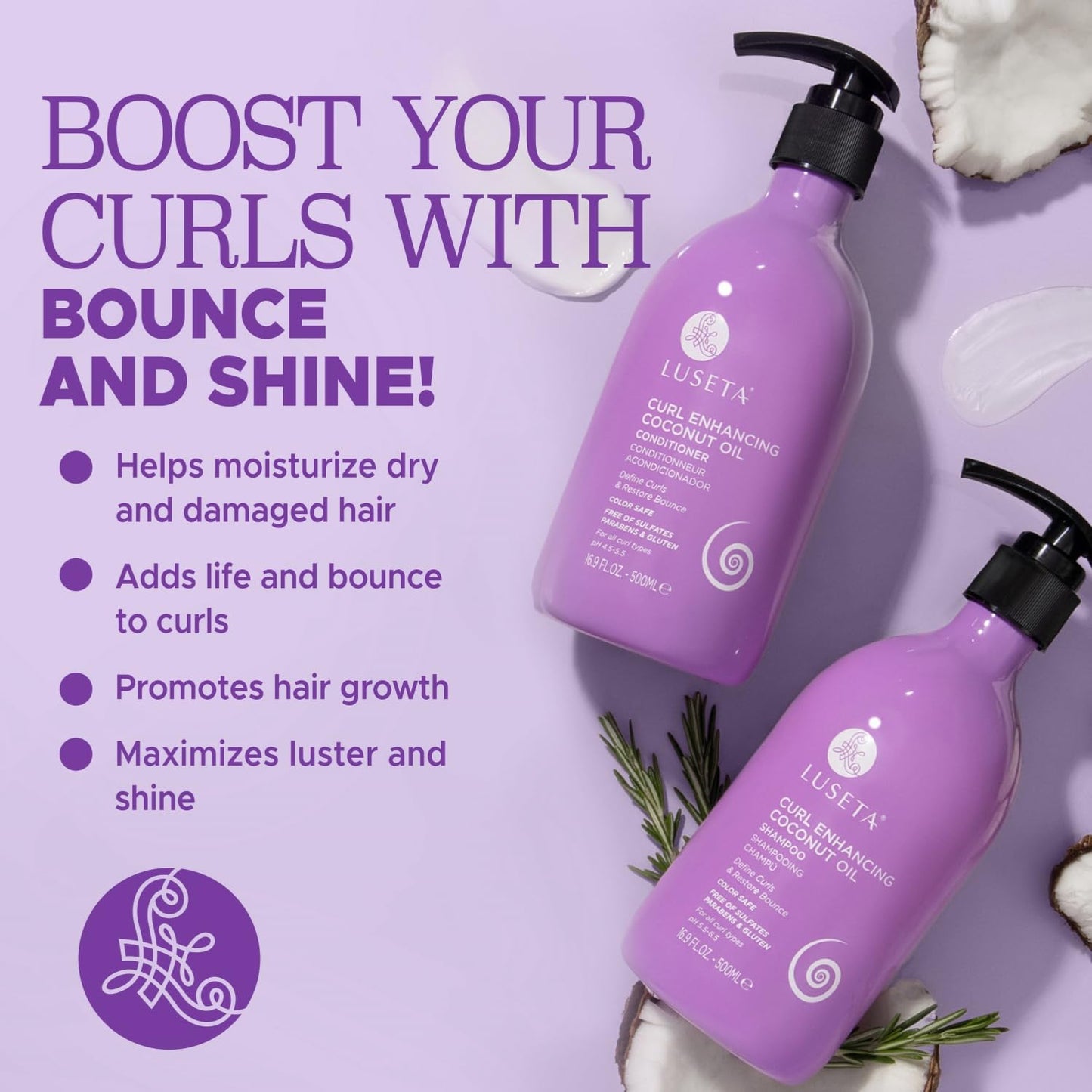 Luseta Curly Hair Shampoo and Conditioner Set with Coconut Oil, Unlimited Bounce and Definition for wavy and Coily hair, Reduce Frizz and Repair Dry Beauty & Personal Care L LUSETA