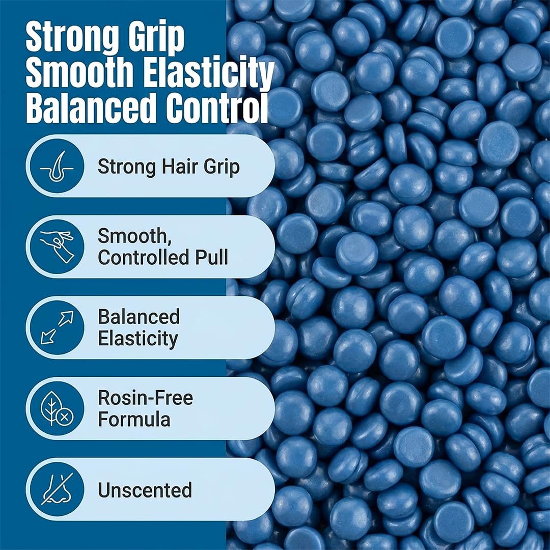 Euro Blue Hard Wax Beads - Professional Stripless Blue Wax, Rosin-Free, Strong Grip & Balanced Elasticity - All-Purpose Salon Formula for Coarse Hair Beauty and Personal Care Wax Supply