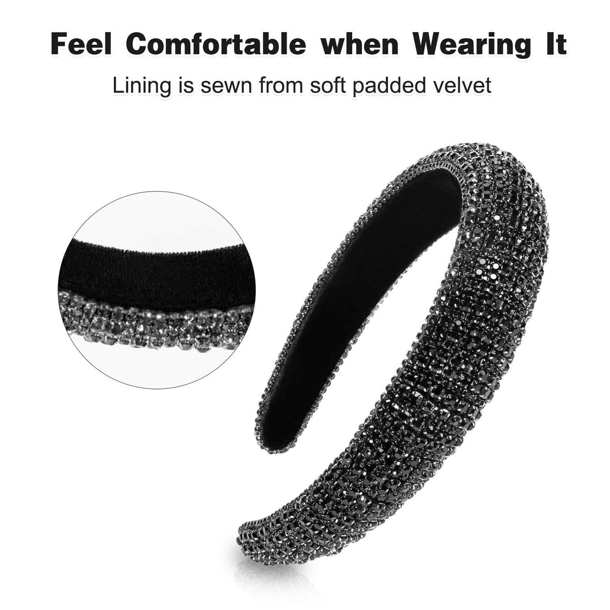 Women's Sparkling Bejewelled Crystal Diamond Headband Fashion Padded Velvet Fabric Wide Hairband Wedding Headpiece Party Durable Handmade Rhinestone